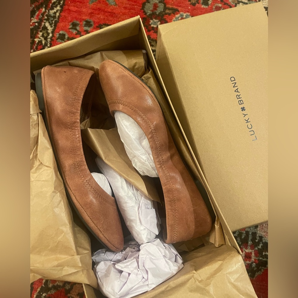 Lucky Brand Emmie Ballet Flat Leather - Bourbon Winter Haze - size 6M NIB!